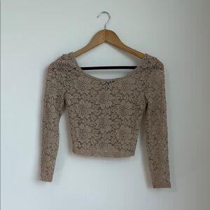 Forever 21 Tan Crop fitted lace stretch top